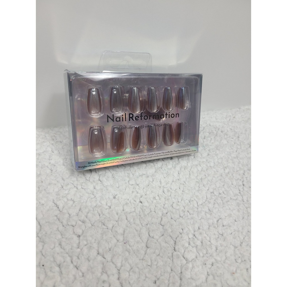 Nail Reformation Iridescent Metallic Chrome Press On Nails Coffin Rose Gold